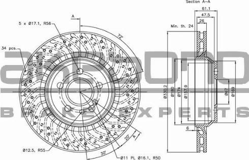 Akebono BN-1328E - Спирачен диск vvparts.bg