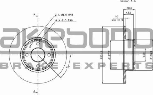 Akebono BN-0343 - Спирачен диск vvparts.bg