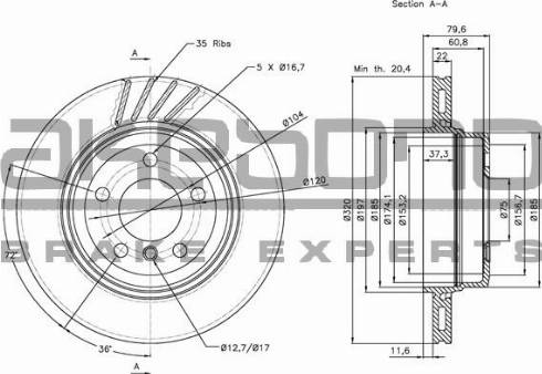 Akebono BN-0306E - Спирачен диск vvparts.bg