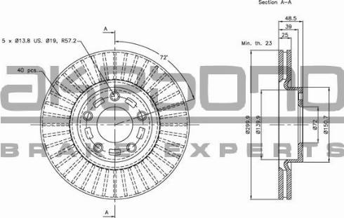 Akebono BN-0298E - Спирачен диск vvparts.bg