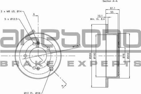 Akebono BN-0287 - Спирачен диск vvparts.bg