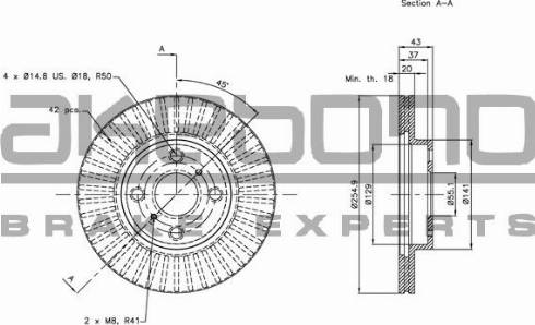 Akebono BN-0234 - Спирачен диск vvparts.bg