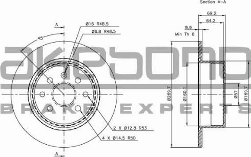 Akebono BN-0230E - Спирачен диск vvparts.bg