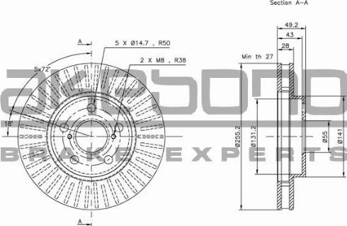 Akebono BN-0788E - Спирачен диск vvparts.bg