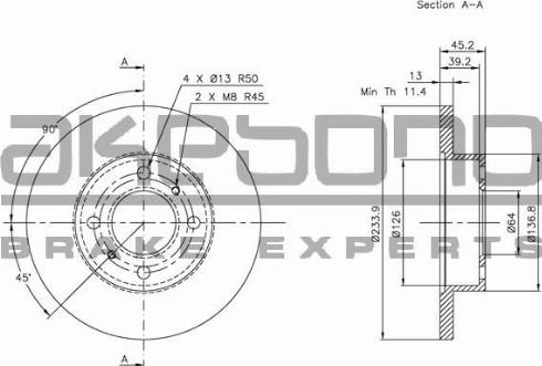 Akebono BN-1004 - Спирачен диск vvparts.bg