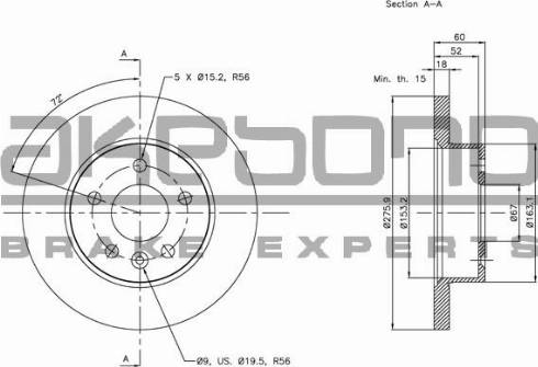 Akebono BN-1034 - Спирачен диск vvparts.bg