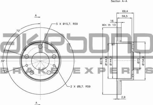 Akebono BN-1188E - Спирачен диск vvparts.bg