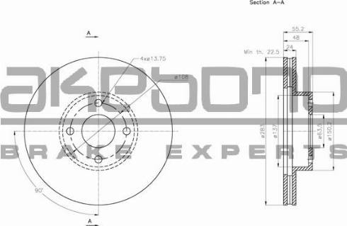 Akebono BN-1343 - Спирачен диск vvparts.bg