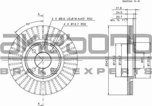 Akebono BN-1347E - Спирачен диск vvparts.bg