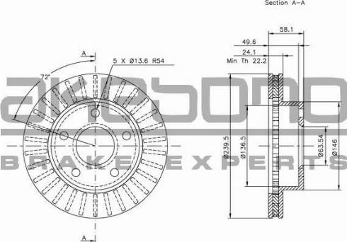 Akebono BN-1365 - Спирачен диск vvparts.bg