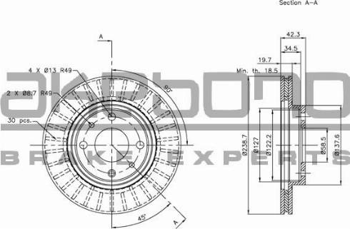 Akebono BN-1309 - Спирачен диск vvparts.bg