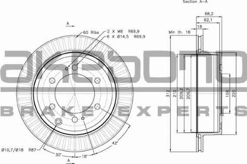 Akebono BN-1304E - Спирачен диск vvparts.bg