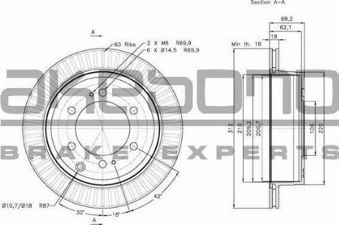 Akebono BN-1304 - Спирачен диск vvparts.bg