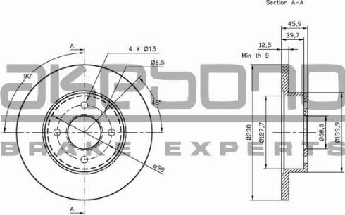 Akebono BN-1305E - Спирачен диск vvparts.bg