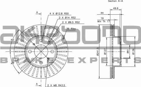 Akebono BN-1255 - Спирачен диск vvparts.bg