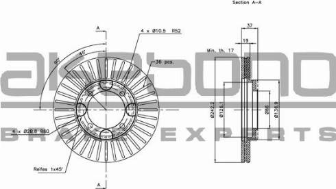 Akebono BN-1280E - Спирачен диск vvparts.bg