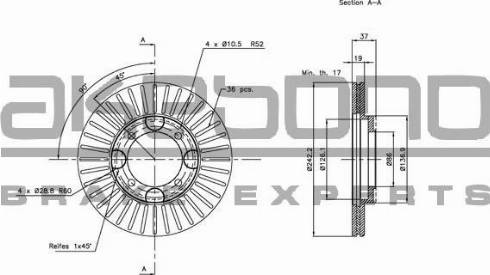 Akebono BN-1280 - Спирачен диск vvparts.bg