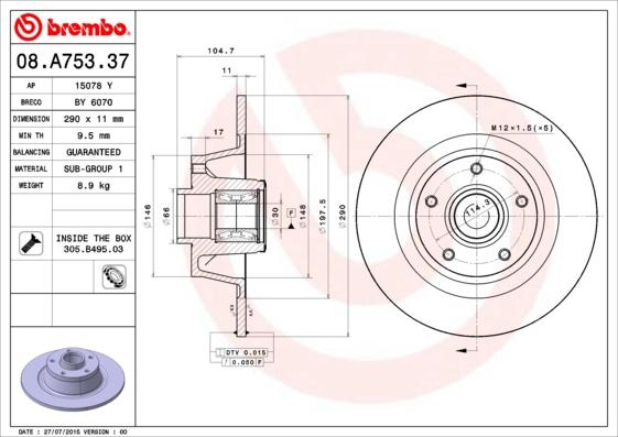 AP 15078 Y - Спирачен диск vvparts.bg