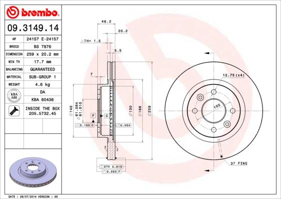 AP 24157 E - Спирачен диск vvparts.bg