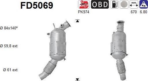 AS FD5069 - Филтър за сажди / твърди частици, изпускателна система vvparts.bg