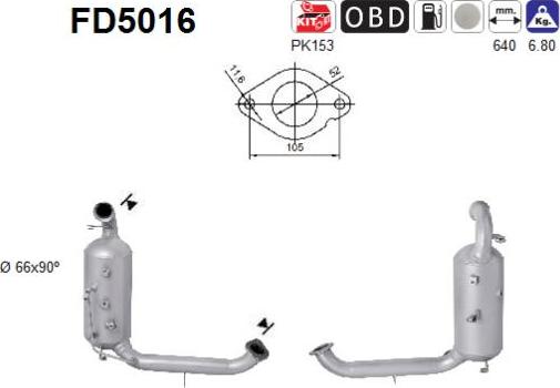 AS FD5016 - Филтър за сажди / твърди частици, изпускателна система vvparts.bg