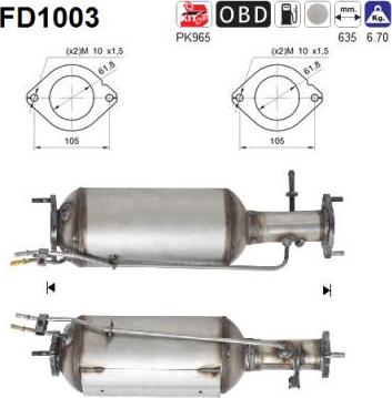 AS FD1003 - Филтър за сажди / твърди частици, изпускателна система vvparts.bg