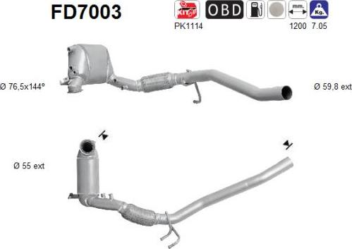 AS FD7003 - Филтър за сажди / твърди частици, изпускателна система vvparts.bg