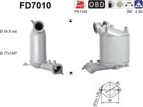 AS FD7010 - Филтър за сажди / твърди частици, изпускателна система vvparts.bg