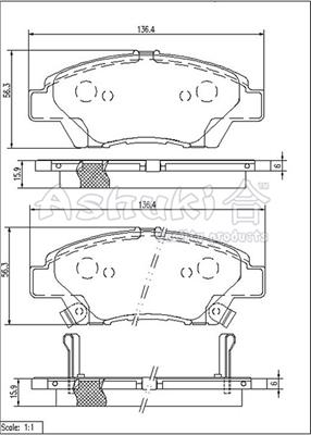 Ashuki H025-62 - Комплект спирачно феродо, дискови спирачки vvparts.bg