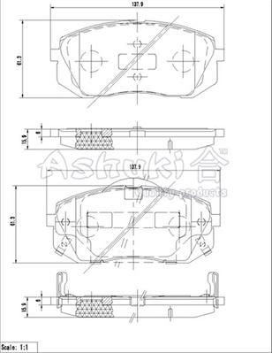 Ashuki I042-65 - Комплект спирачно феродо, дискови спирачки vvparts.bg