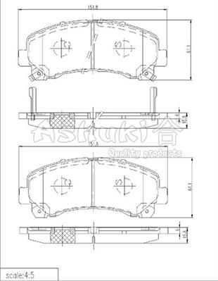 Ashuki IS015-51 - Комплект спирачно феродо, дискови спирачки vvparts.bg