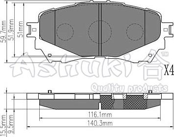 Ashuki M050-45 - Комплект спирачно феродо, дискови спирачки vvparts.bg