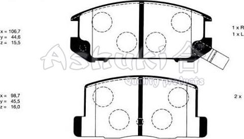 Ashuki T114-15 - Комплект спирачно феродо, дискови спирачки vvparts.bg