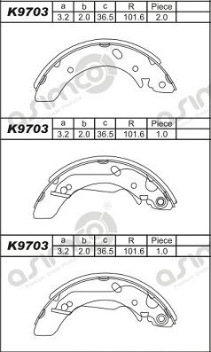 Asimco K9703 - Комплект спирачна челюст vvparts.bg