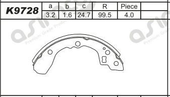 Asimco K9728 - Комплект спирачна челюст vvparts.bg