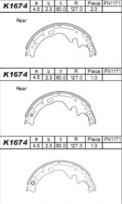 Asimco K1674 - Комплект спирачна челюст vvparts.bg