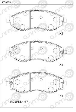 Asimco KD9055 - Комплект спирачно феродо, дискови спирачки vvparts.bg