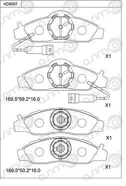 Asimco KD9007 - Комплект спирачно феродо, дискови спирачки vvparts.bg