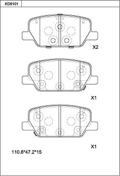 Asimco KD9101 - Комплект спирачно феродо, дискови спирачки vvparts.bg