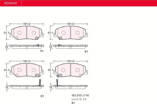 Asimco KD4049 - Комплект спирачно феродо, дискови спирачки vvparts.bg