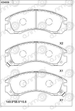 Asimco KD4008 - Комплект спирачно феродо, дискови спирачки vvparts.bg