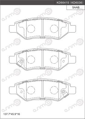 Asimco KD6036 - Комплект спирачно феродо, дискови спирачки vvparts.bg