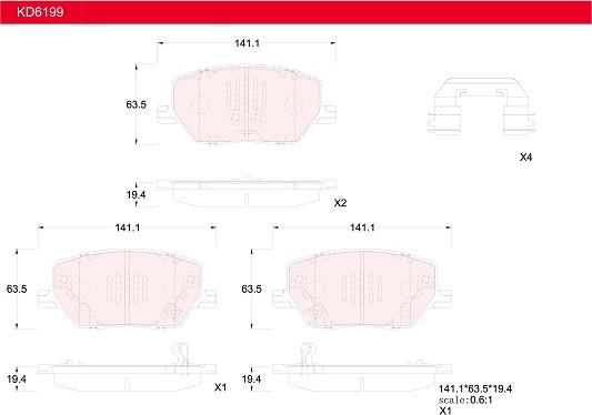 Asimco KD6199 - Комплект спирачно феродо, дискови спирачки vvparts.bg