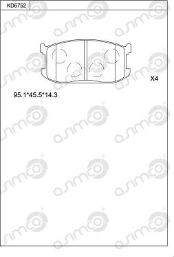 Asimco KD6752 - Комплект спирачно феродо, дискови спирачки vvparts.bg