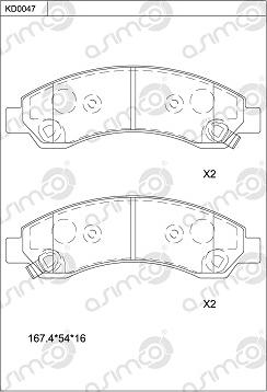 Asimco KD0047 - Комплект спирачно феродо, дискови спирачки vvparts.bg