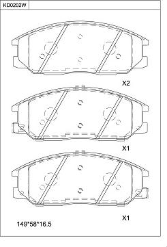 Asimco KD0202W - Комплект спирачно феродо, дискови спирачки vvparts.bg