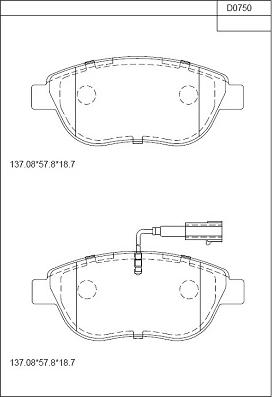 Asimco KD0750 - Комплект спирачно феродо, дискови спирачки vvparts.bg