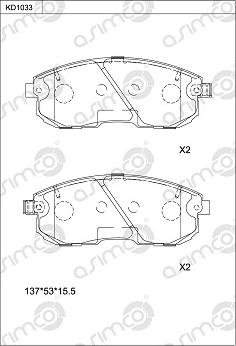 Asimco KD1033 - Комплект спирачно феродо, дискови спирачки vvparts.bg