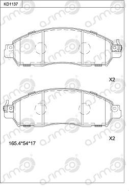 Asimco KD1137 - Комплект спирачно феродо, дискови спирачки vvparts.bg