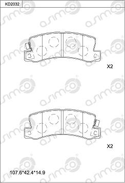 Asimco KD2032 - Комплект спирачно феродо, дискови спирачки vvparts.bg